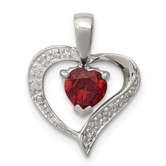 Sterling Silver Rhodium Heart Garnet & Diamond Heart Pendant QDX582