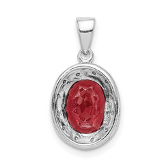Sterling Silver Rhodium Garnet & Diamond Pendant QDX584