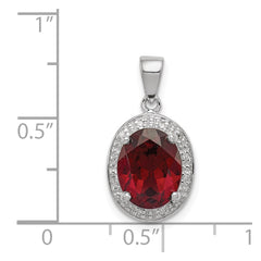 Sterling Silver Rhodium Garnet & Diamond Pendant QDX584