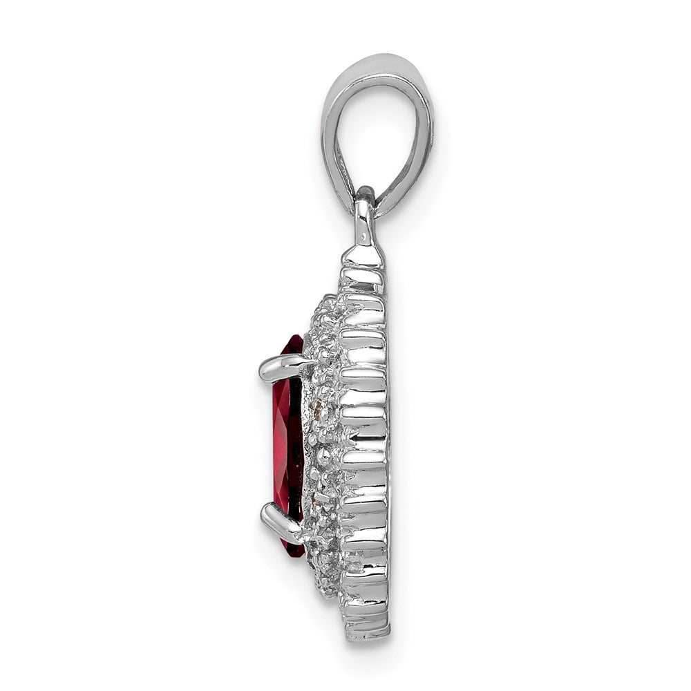 Sterling Silver Rhodium Garnet & Diamond Pendant QDX598