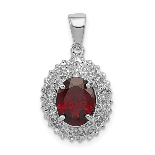 Sterling Silver Rhodium Garnet & Diamond Pendant QDX598