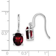 QDX603 Sterling Silver Rhodium Plated Garnet Wire Earrings