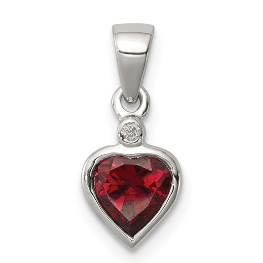 Sterling Silver Rhodium Garnet Diamond Pendant QDX607