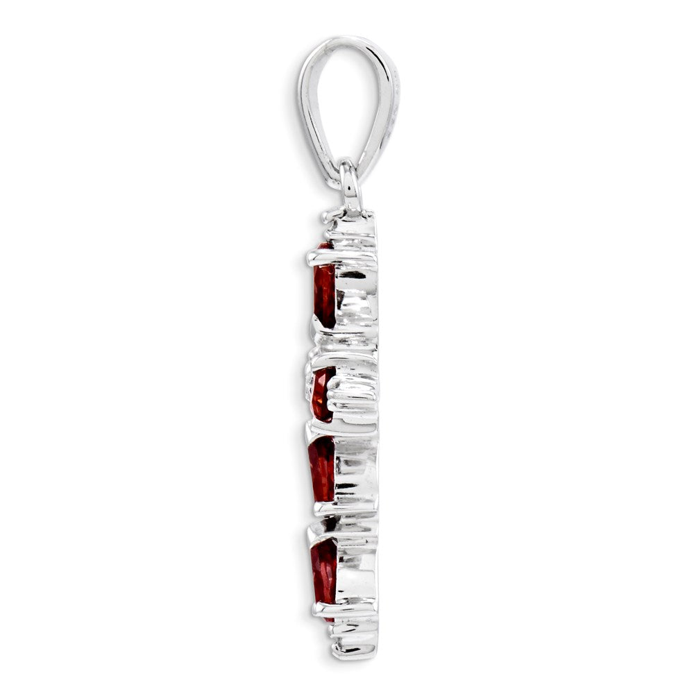 Sterling Silver Rhodium Pear Garnet Cross Pendant QDX610