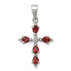 Sterling Silver Rhodium Pear Garnet Cross Pendant QDX610