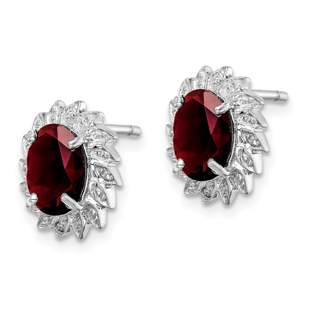 QDX623 Sterling Silver Rhodium Plated Garnet and Diamond Post Earrings