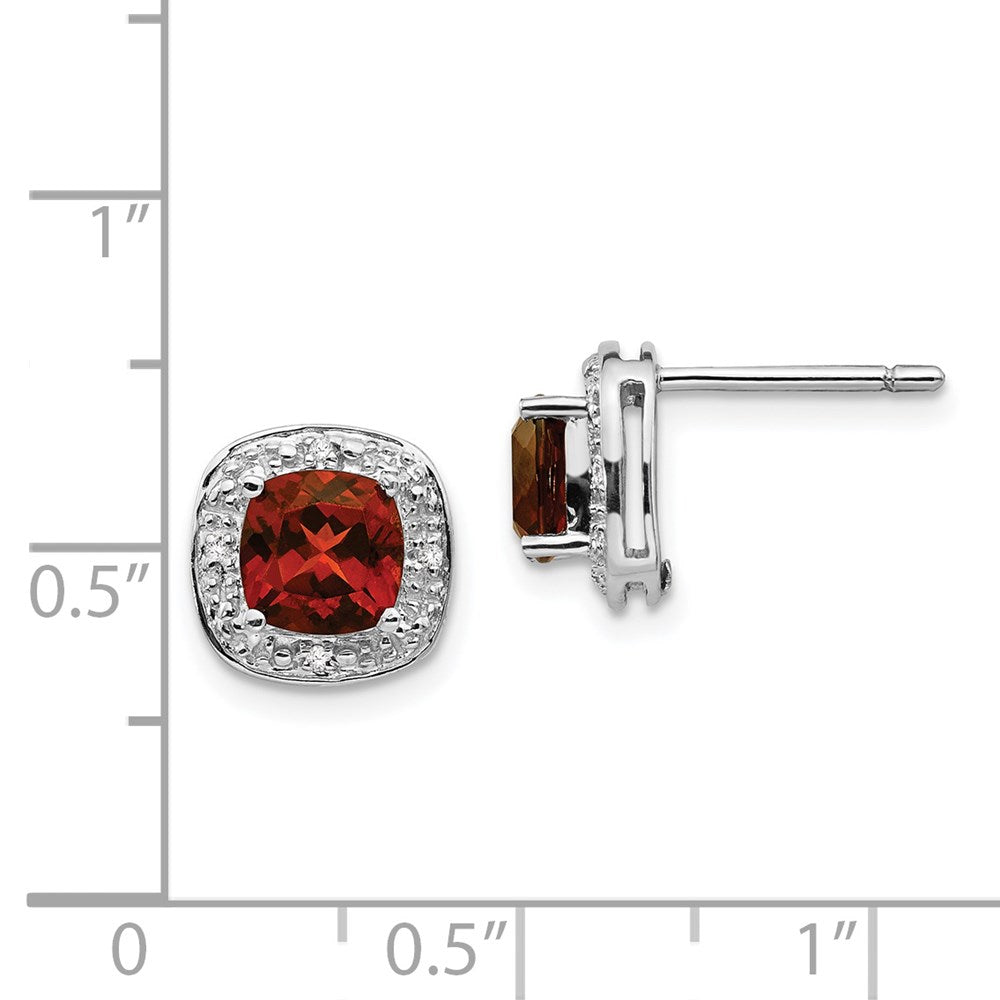 QDX624 Sterling Silver Rhodium Plated Garnet and Diamond Post Earrings