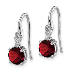 QDX630 Sterling Silver Rhodium Plated Round Garnet and Diamond Wire Earrings