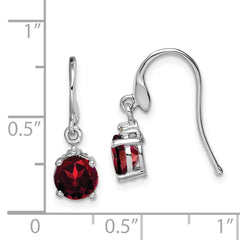 QDX630 Sterling Silver Rhodium Plated Round Garnet and Diamond Wire Earrings
