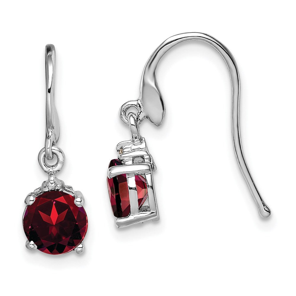 QDX630 Sterling Silver Rhodium Plated Round Garnet and Diamond Wire Earrings