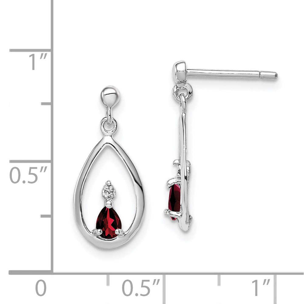 QDX631 Sterling Silver Rhodium Plated Garnet and Diamond Post Earrings