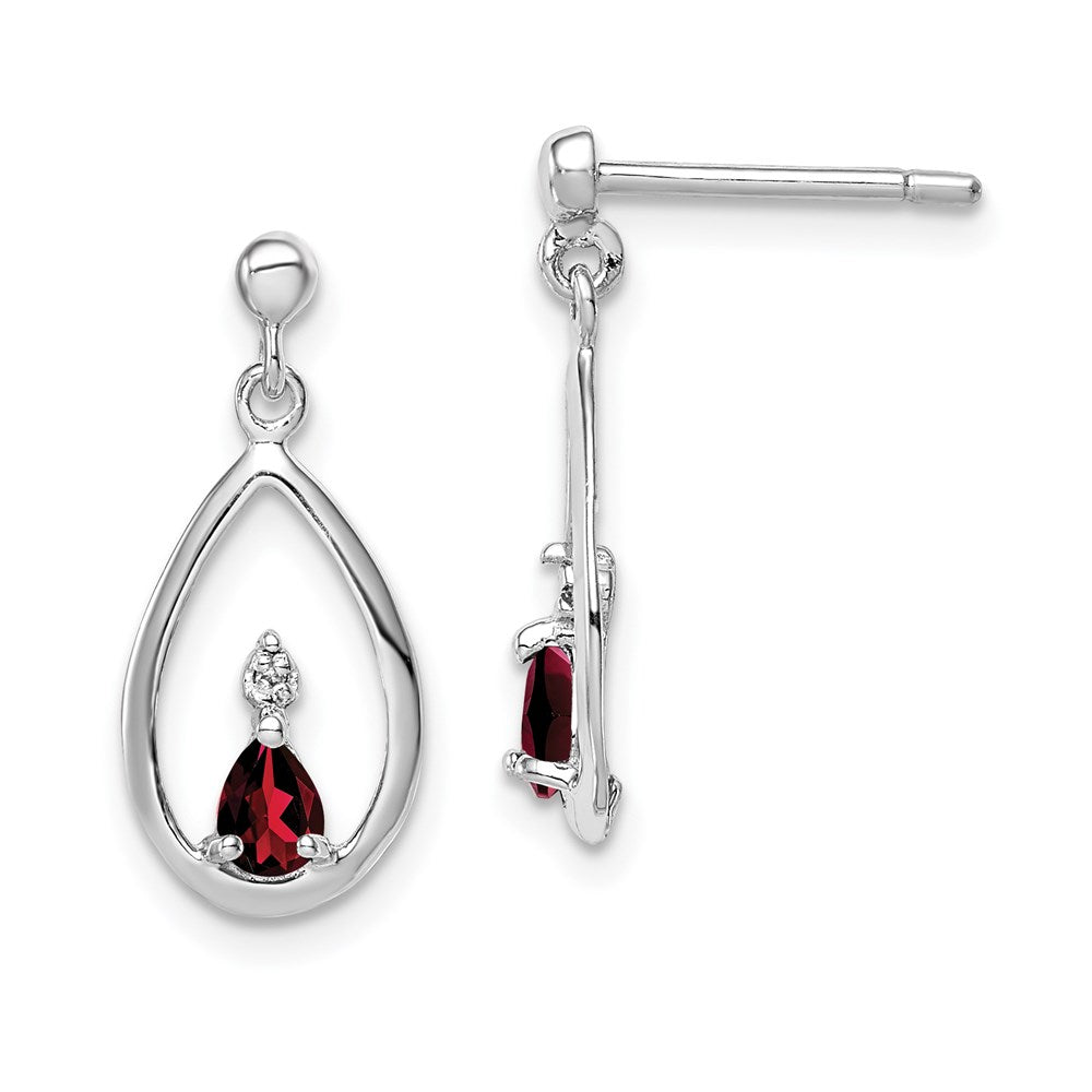 QDX631 Sterling Silver Rhodium Plated Garnet and Diamond Post Earrings