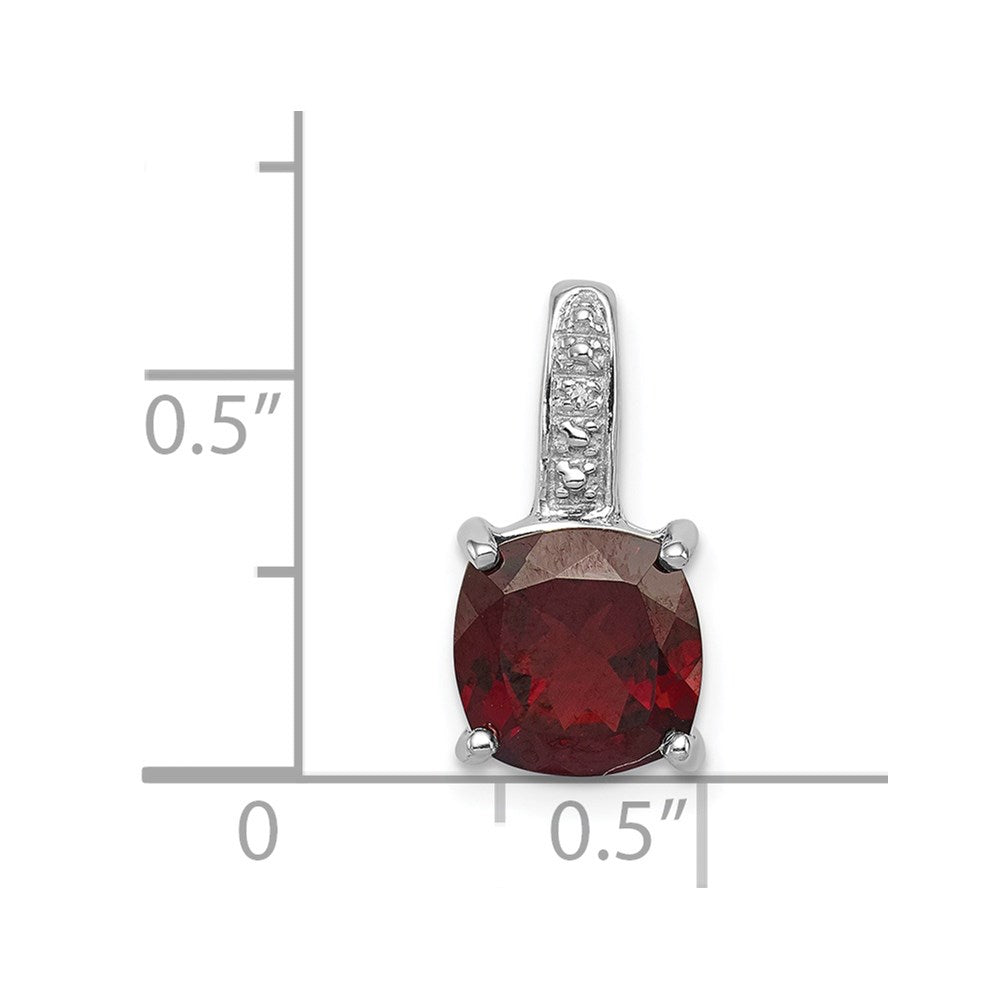 Sterling Silver Rhodium Garnet & Diamond Pendant QDX642