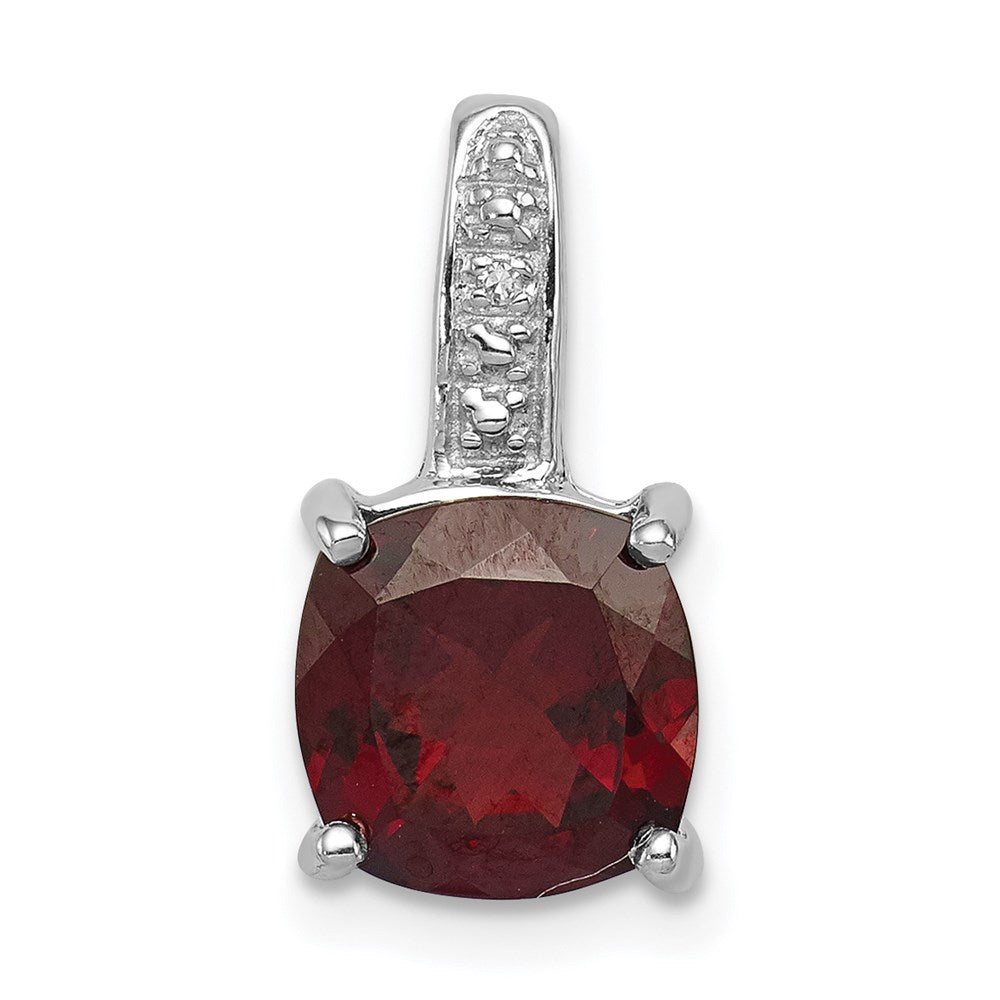 Sterling Silver Rhodium Garnet & Diamond Pendant QDX642