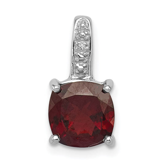 Sterling Silver Rhodium Garnet & Diamond Pendant QDX642