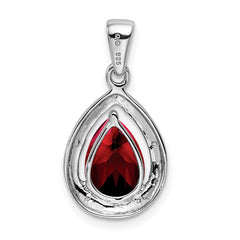 Sterling Silver Rhodium Garnet & Diamond Pendant QDX648