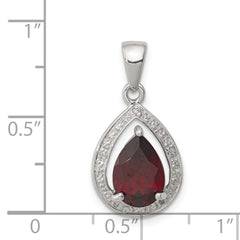 Sterling Silver Rhodium Garnet & Diamond Pendant QDX648