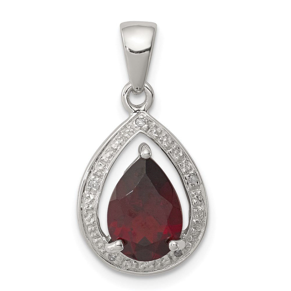 Sterling Silver Rhodium Garnet & Diamond Pendant QDX648