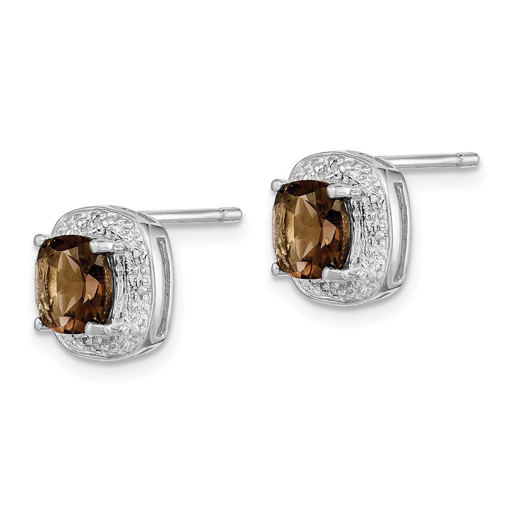 QDX667 Sterling Silver Rhodium Plated Smoky Quartz and Diamond Post Earrings