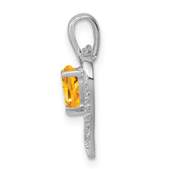 Sterling Silver Rhodium Heart Citrine & Diamond Heart Pendant QDX723