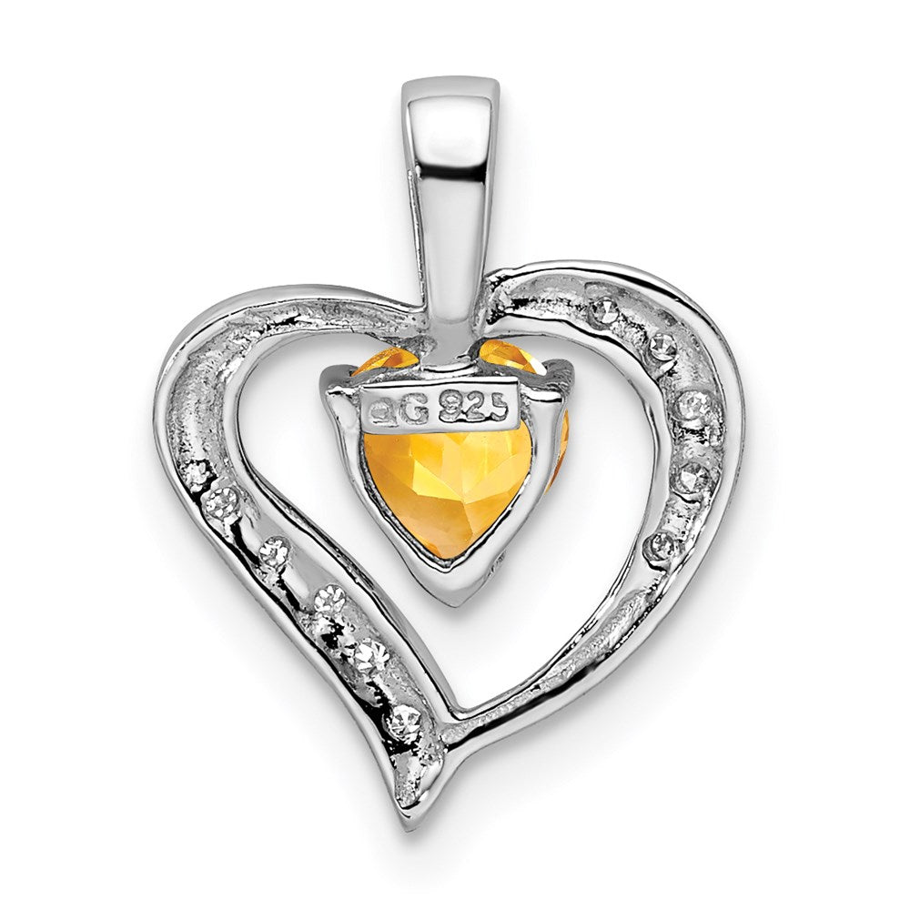Sterling Silver Rhodium Heart Citrine & Diamond Heart Pendant QDX723