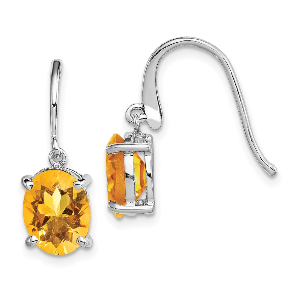 QDX743 Sterling Silver Rhodium Plated Citrine Wire Earrings