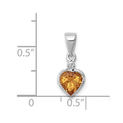 Sterling Silver Rhodium Citrine Diamond Pendant QDX748