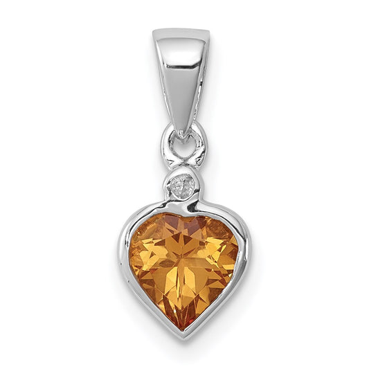 Sterling Silver Rhodium Citrine Diamond Pendant QDX748