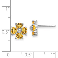 QDX753 Sterling Silver Rhodium Plated Citrine Flower Post Earrings