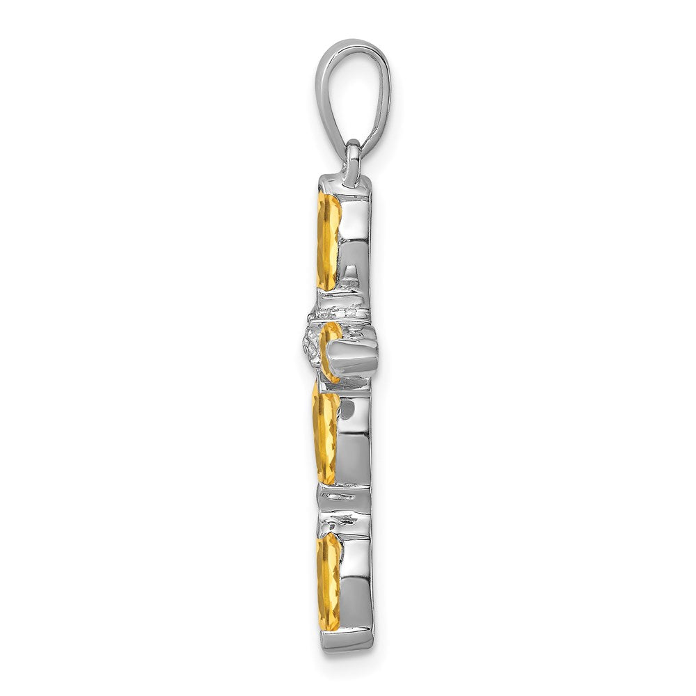 Sterling Silver Rhodium Citrine & Diamond Cross Pendant QDX761