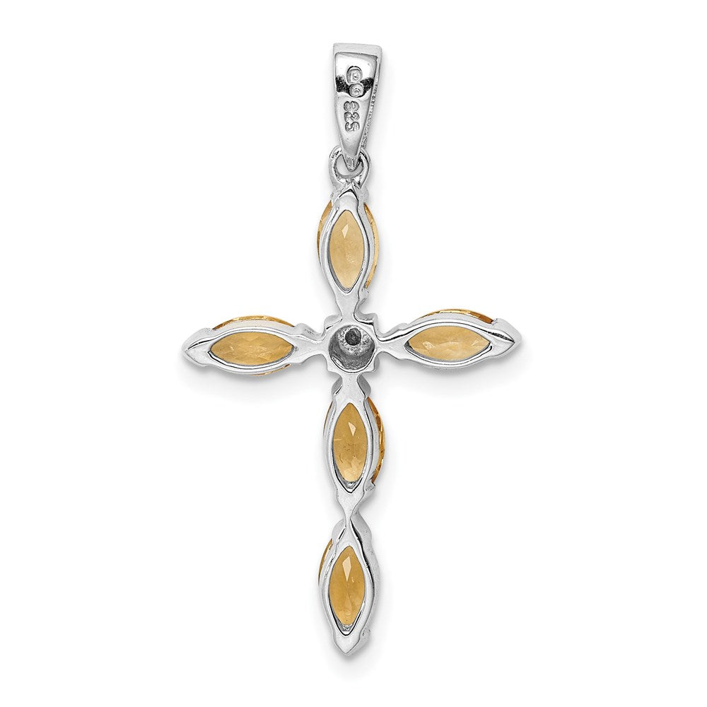 Sterling Silver Rhodium Citrine & Diamond Cross Pendant QDX761