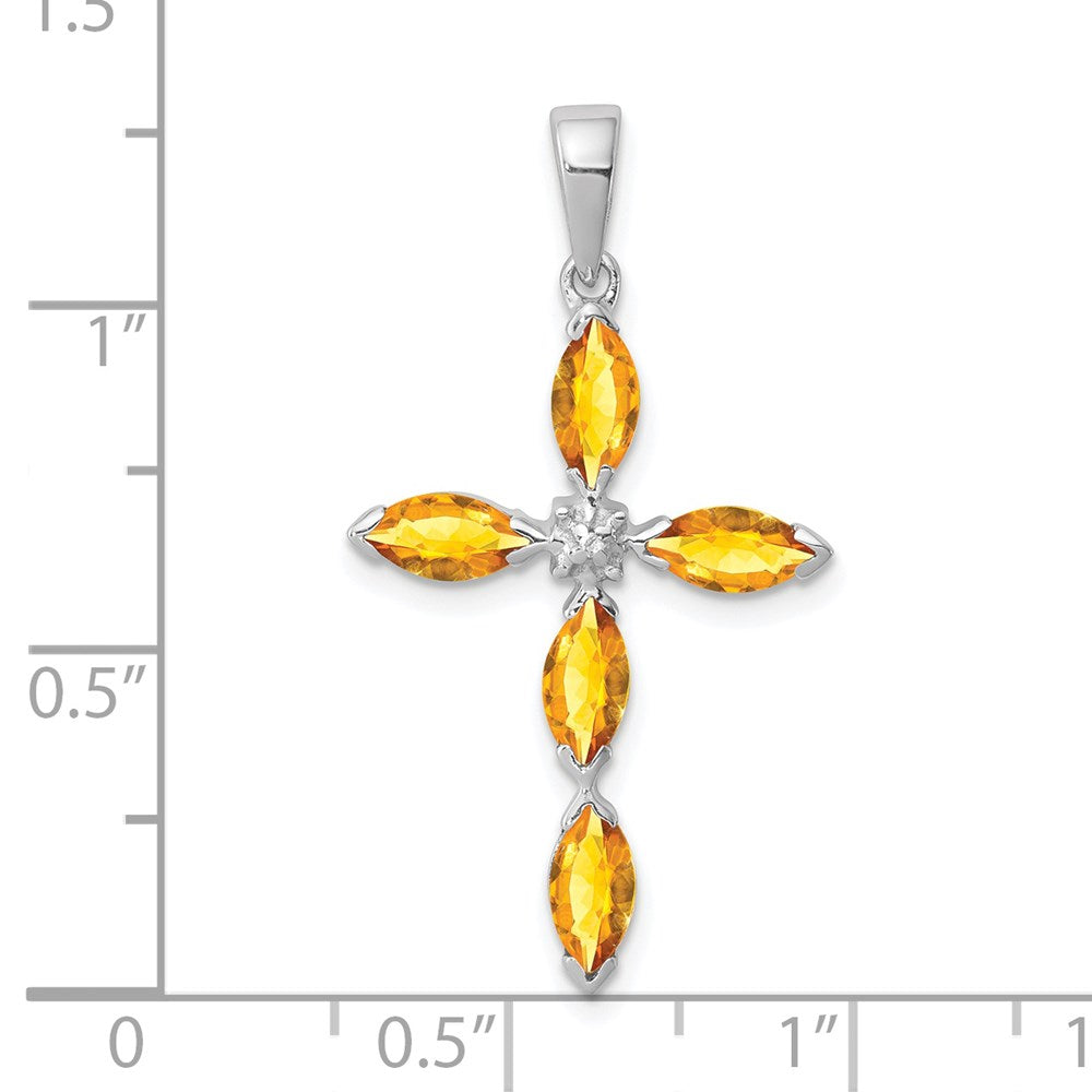Sterling Silver Rhodium Citrine & Diamond Cross Pendant QDX761