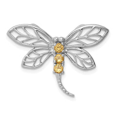 Sterling Silver Rhodium Citrine Dragonfly Chain Slide QDX764