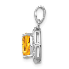 Sterling Silver Rhodium Citrine & Diamond Pendant QDX765