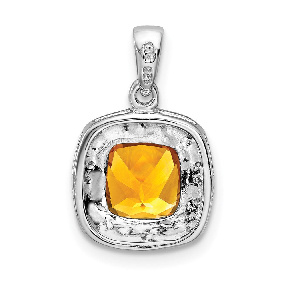 Sterling Silver Rhodium Citrine & Diamond Pendant QDX765