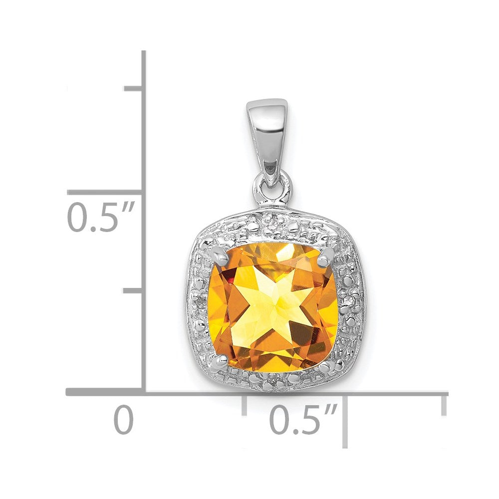 Sterling Silver Rhodium Citrine & Diamond Pendant QDX765