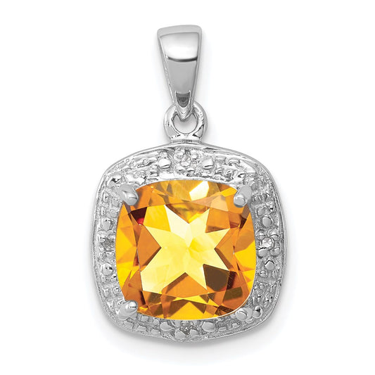 Sterling Silver Rhodium Citrine & Diamond Pendant QDX765
