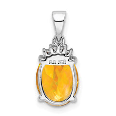 Sterling Silver Rhodium Citrine & Diamond Pendant QDX766