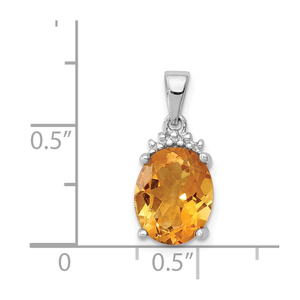 Sterling Silver Rhodium Citrine & Diamond Pendant QDX766