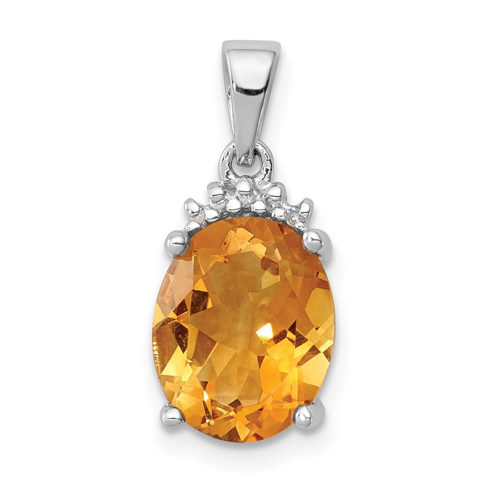 Sterling Silver Rhodium Citrine & Diamond Pendant QDX766