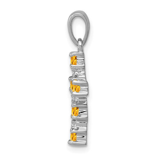 Sterling Silver Rhodium Citrine & Diamond Accent Cross Pendant QDX768