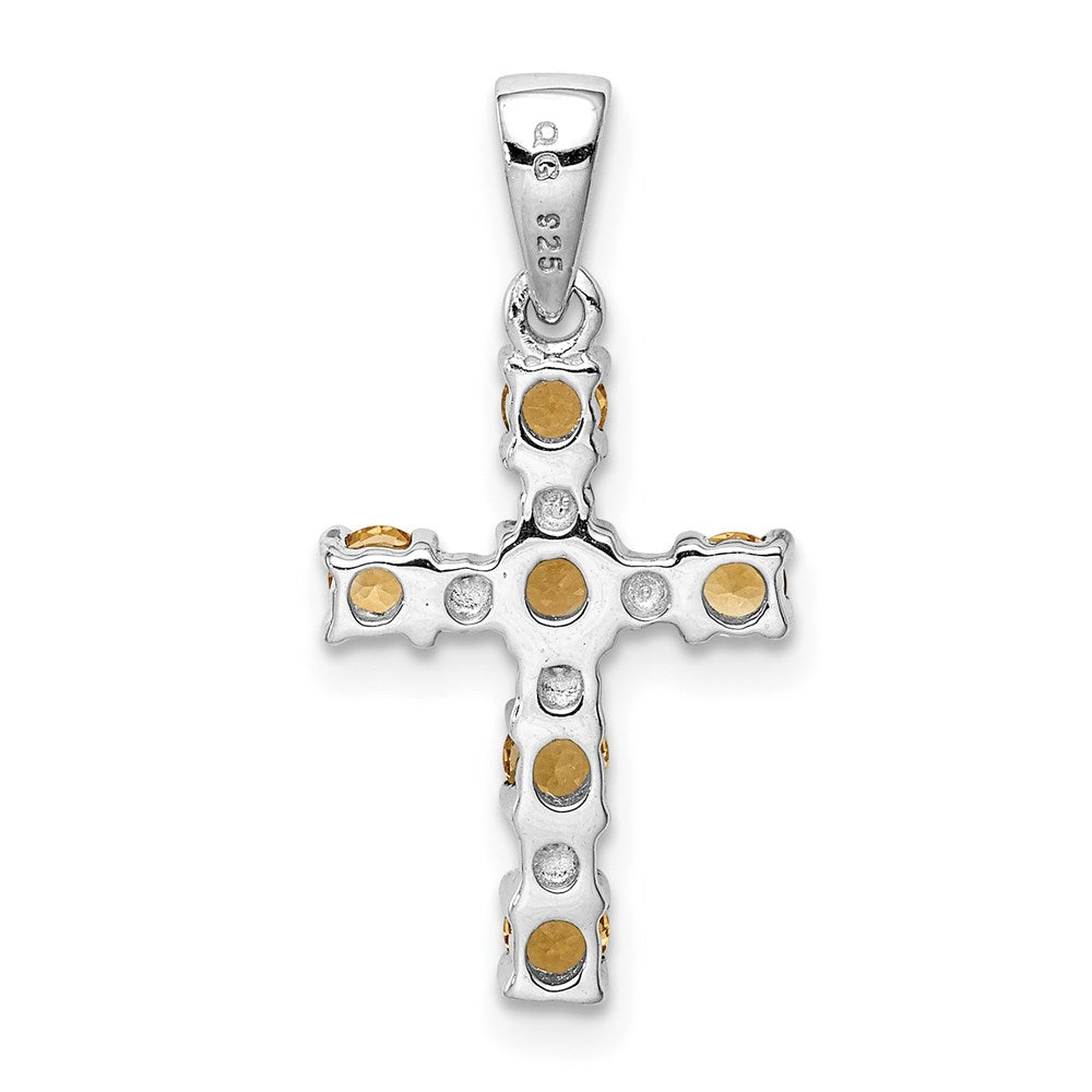Sterling Silver Rhodium Citrine & Diamond Accent Cross Pendant QDX768