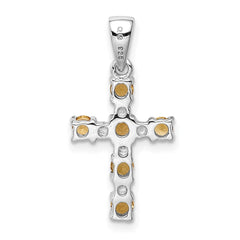 Sterling Silver Rhodium Citrine & Diamond Accent Cross Pendant QDX768