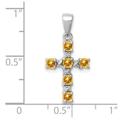 Sterling Silver Rhodium Citrine & Diamond Accent Cross Pendant QDX768