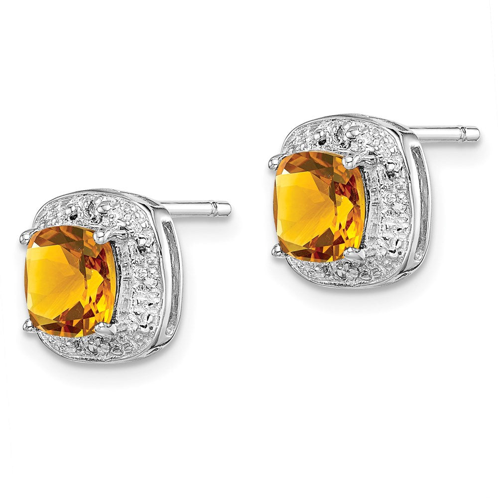 QDX769 Sterling Silver Rhodium Plated Citrine and Diamond Post Earrings