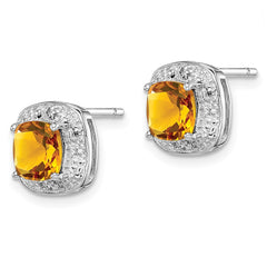 QDX769 Sterling Silver Rhodium Plated Citrine and Diamond Post Earrings
