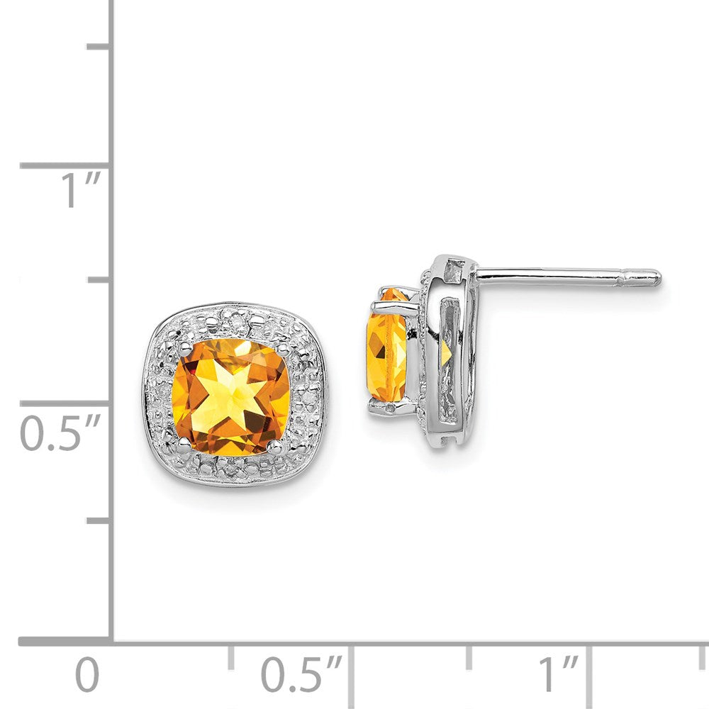 QDX769 Sterling Silver Rhodium Plated Citrine and Diamond Post Earrings