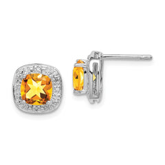 QDX769 Sterling Silver Rhodium Plated Citrine and Diamond Post Earrings
