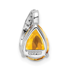 Sterling Silver Rhodium Pear Citrine Pendant QDX775