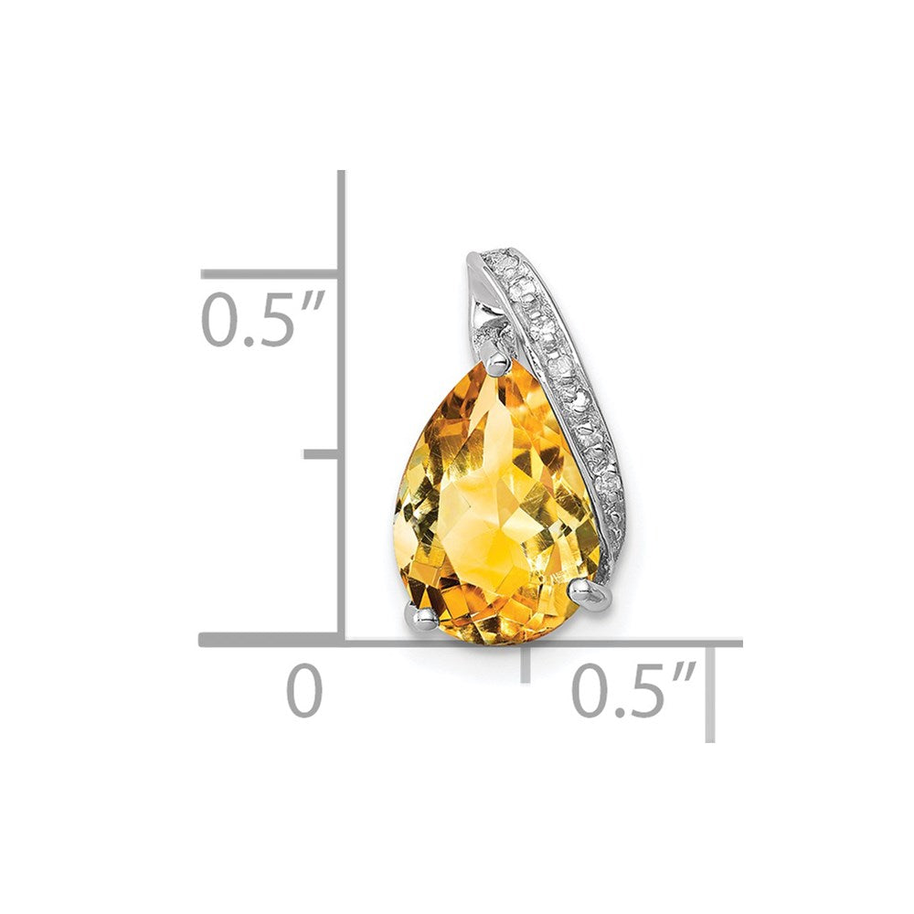 Sterling Silver Rhodium Pear Citrine Pendant QDX775
